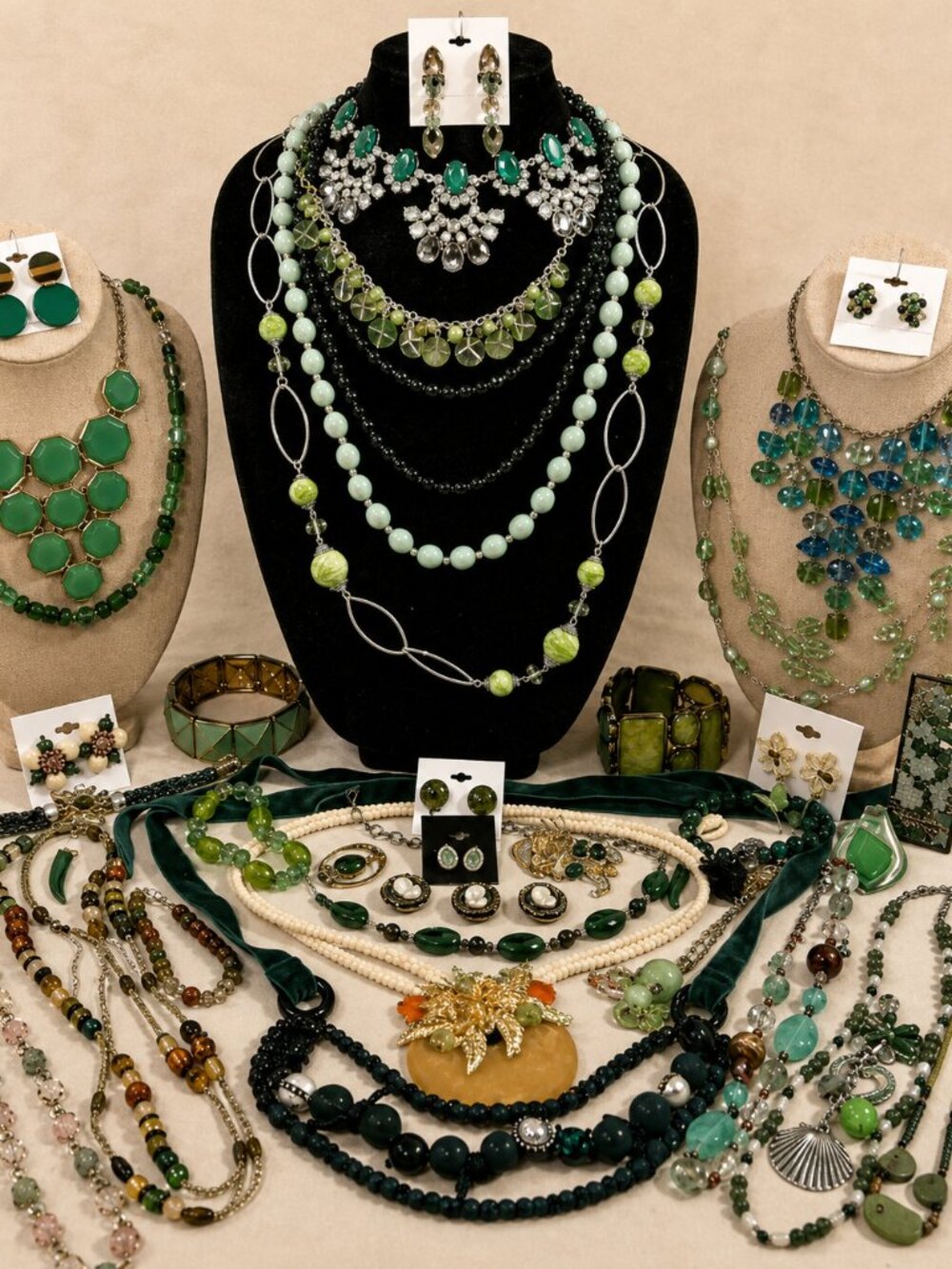 💎Curated Green Statement Jewelry Collection | Vintage Glam Beaded & Artisan Lot